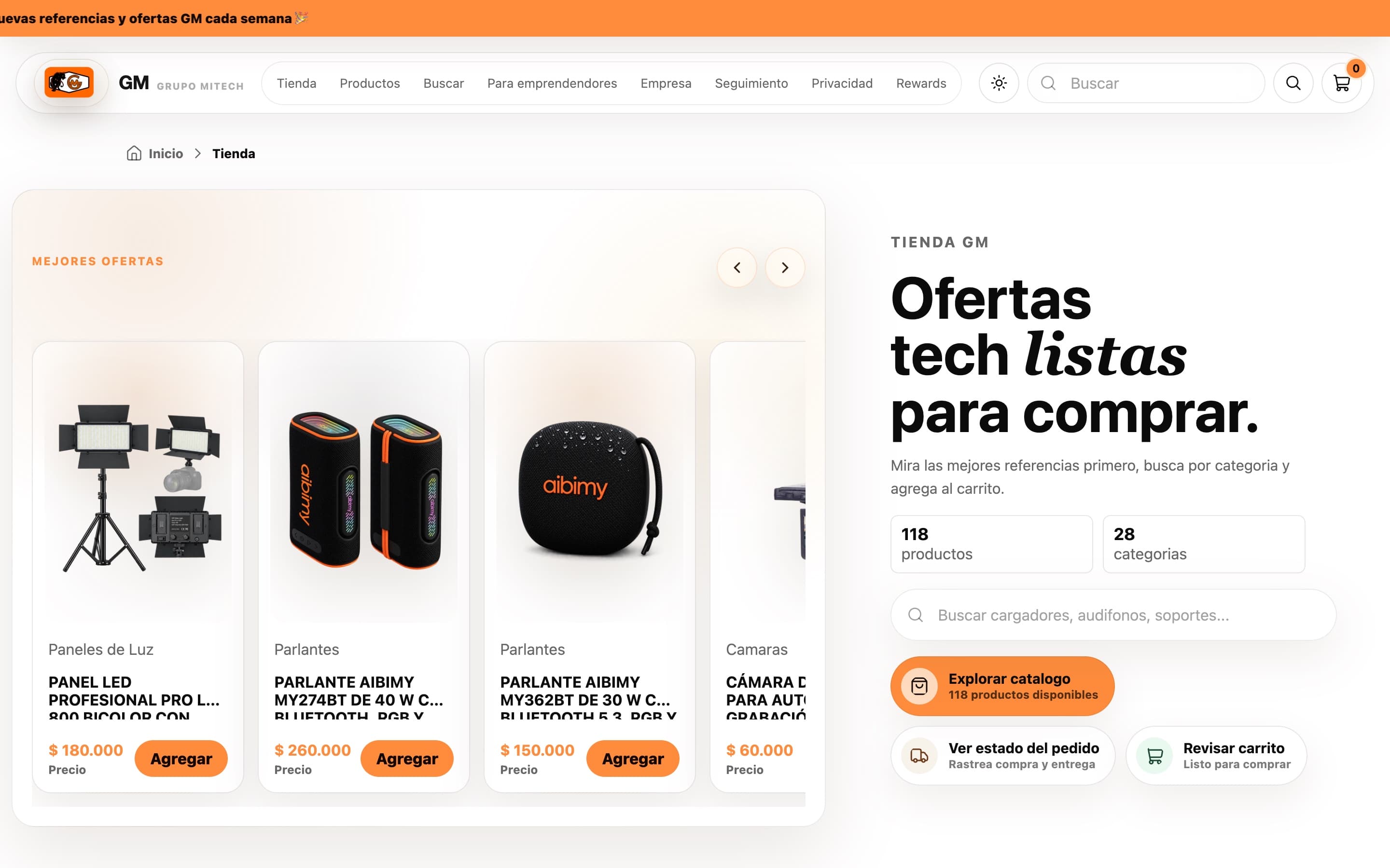 Captura de la tienda GM en escritorio